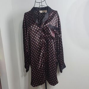 Vintage Victoria’s Secret Satin Nightgown Shirt Black Pink Button Front L Sleep